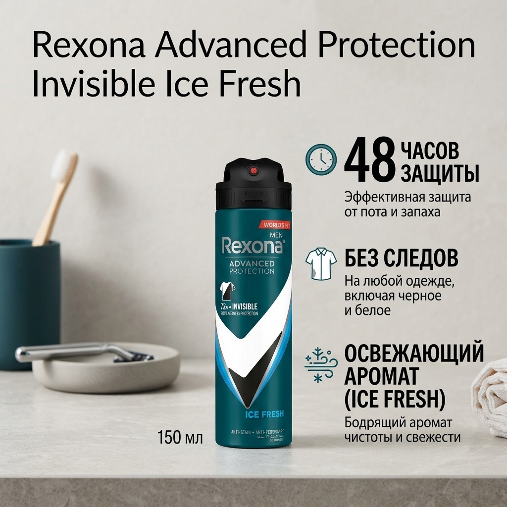 Rexona Advanced Protection Invisible Ice Fresh дезодорант-антиперспирант для мужчин 150 мл