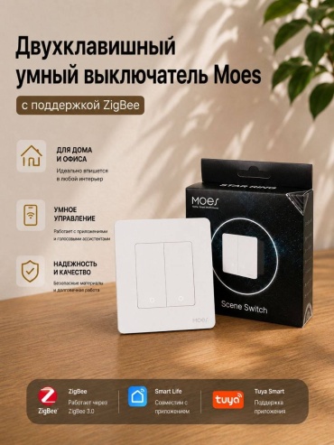 Выключатель клавишный Moes ZT-SR-EU2-W , белый