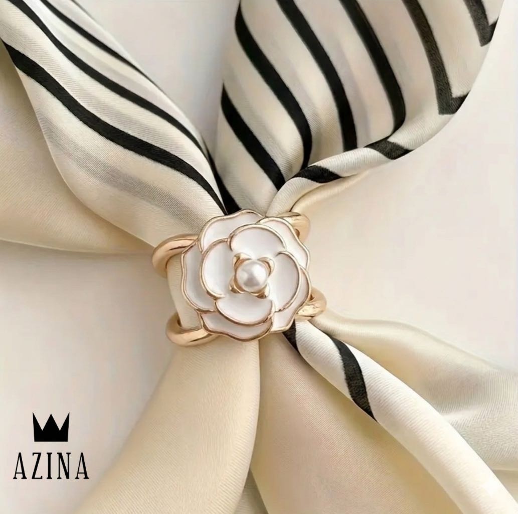 Зажим для платка AZINA бижутерный сплав, жемчуг, эмаль