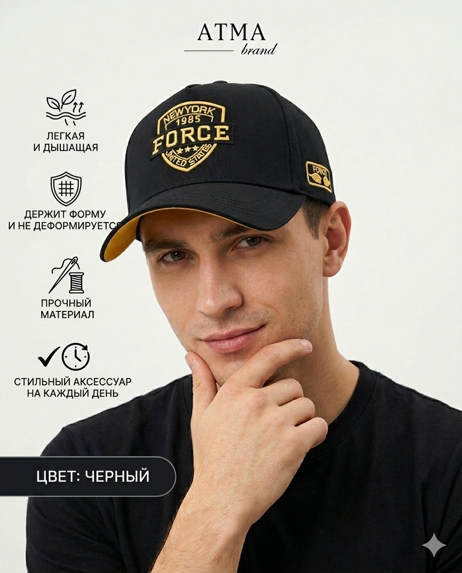 Кепка ATMA brand размер универсальный, черный, желтый