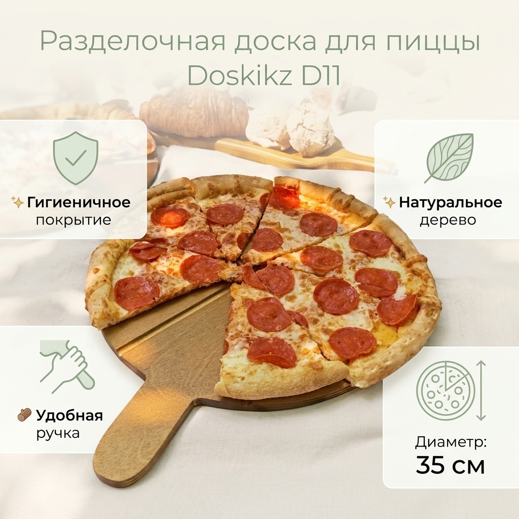 Doskikz разделочная доска для пиццы 35см D11 1 шт, дерево