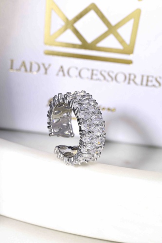 Кольцо Lady accessories 853682 размер регулируемый бижутерный сплав, стекло, серебристый