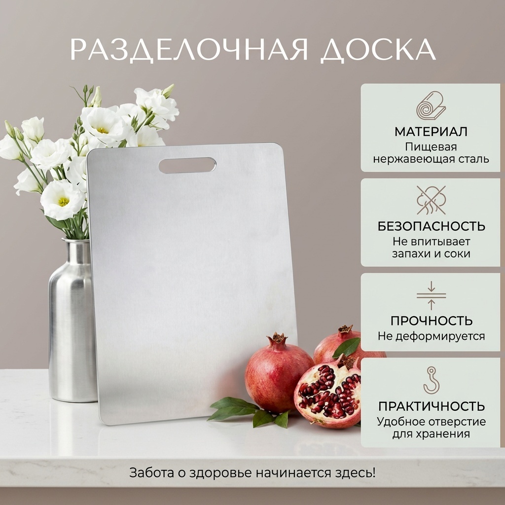 Разделочная доска 30439889_636249087 1 шт, нержавеющая сталь