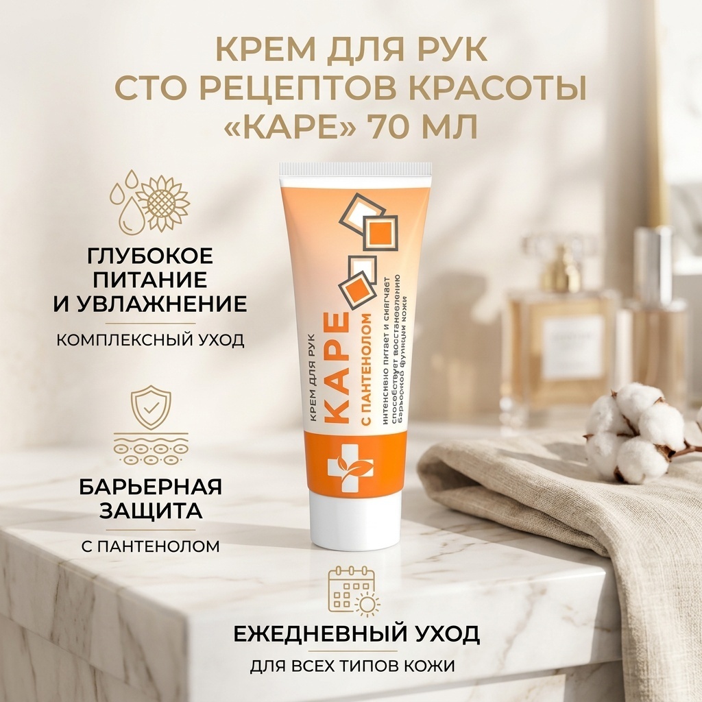 Сто рецептов красоты Каре с пантенолом крем для рук 70 мл