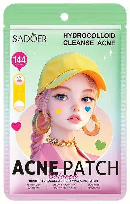Патчи SADOER точечные Acne Patch -от акне из гидроколлоидного материала в форме сердца противовоспалительные 144 шт