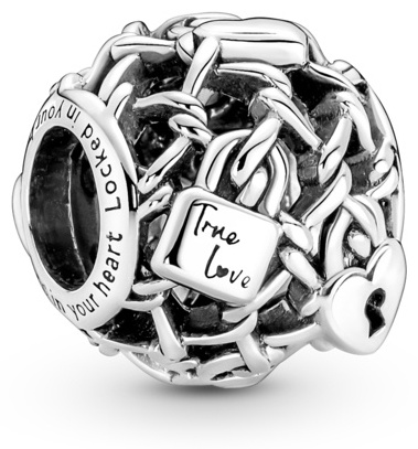 Шарм PANDORA «Сердце со звеньями и замками» 790071C00 вес 2.3 г серебро, без вставок