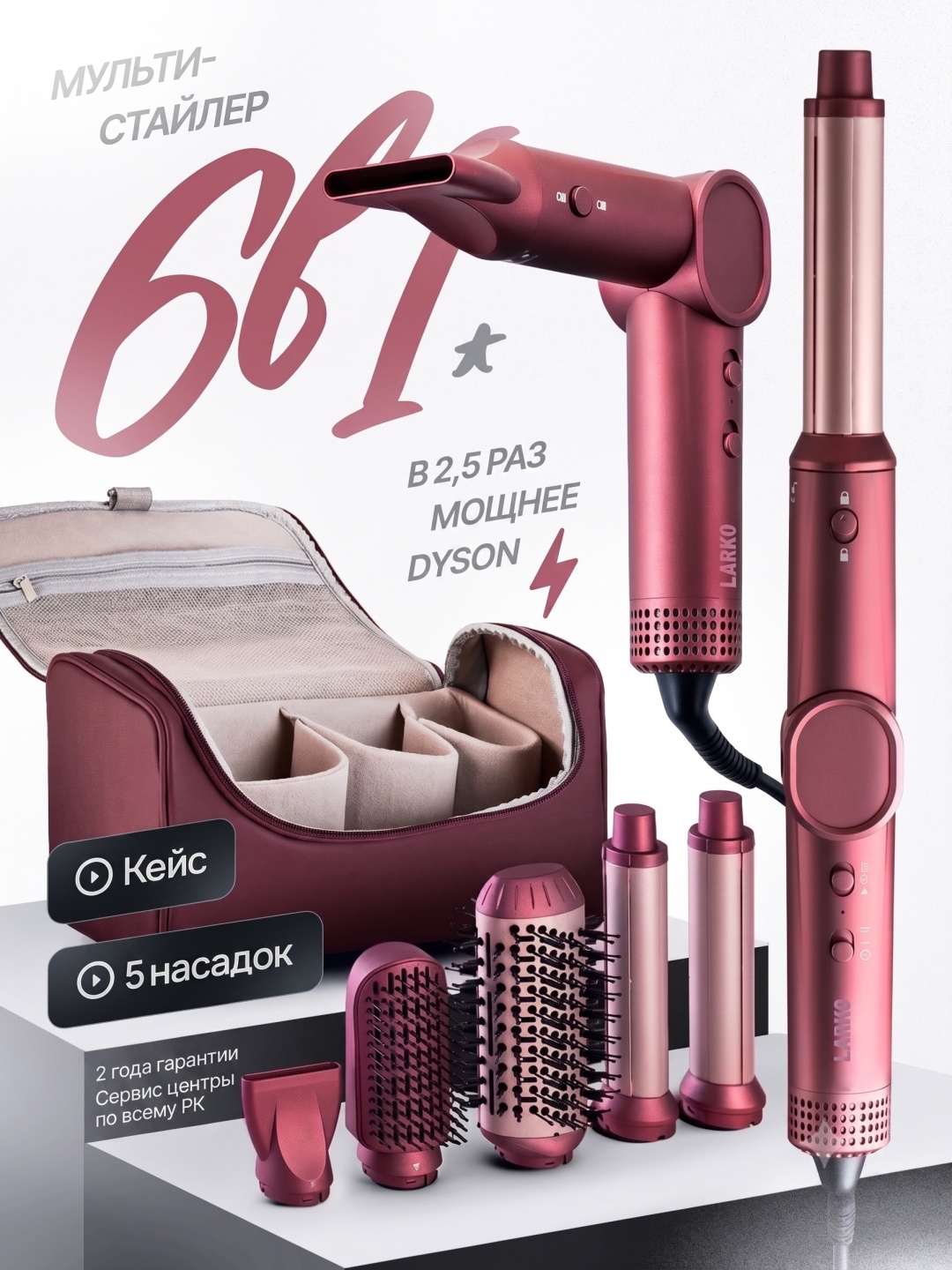 LARKO Hair Styler Pro Max Ionic Dual 2.0 стайлер розовый, серый