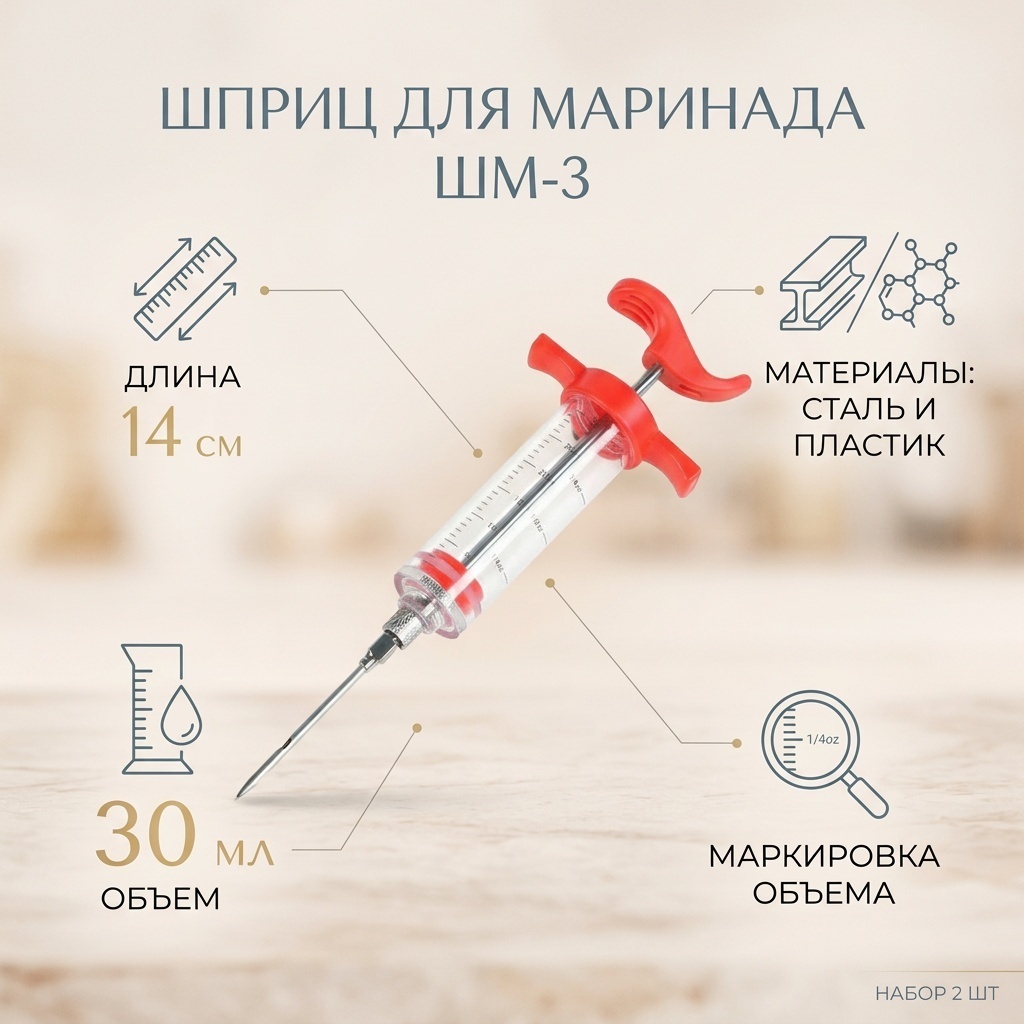 Шприц для маринада нержавеющая сталь, пластик, 2 шт