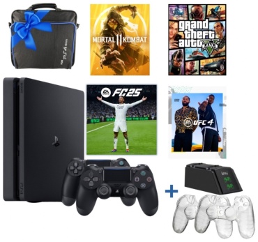 PlayStation 4 slim 500gb + FC25 + UFC4 + MK11 + GTA5