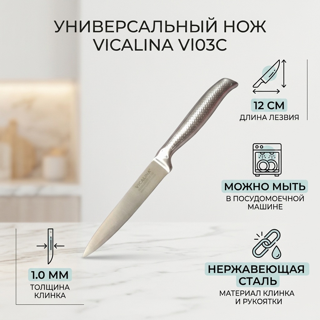 Нож универсальный Vicalina, лезвие: нержавеющая сталь 1 шт