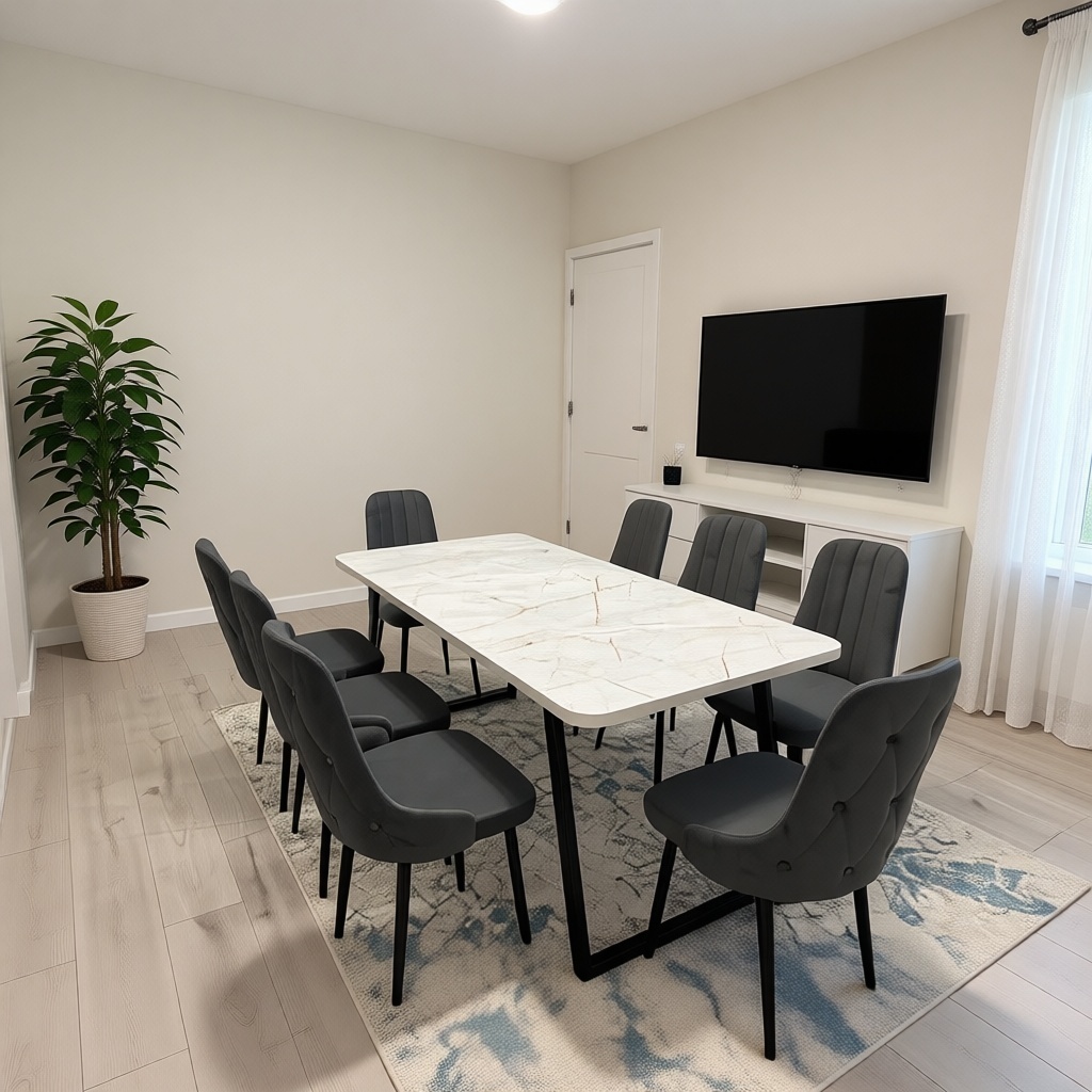 Комплект Qaz Oryndyq Аси-8, стол 180х90 см + 8 стульев, черный, белый