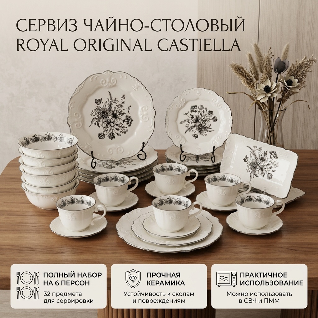 Сервиз на 6 персон Royal Original , предметов: 32, чайно-столовый, керамика