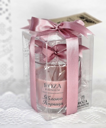 Roza Premium Подарочный набор Свеча Яблоко Корица подарок маме, сестре, подруге, коллеге, учителю, на новоселье сувенирный набор