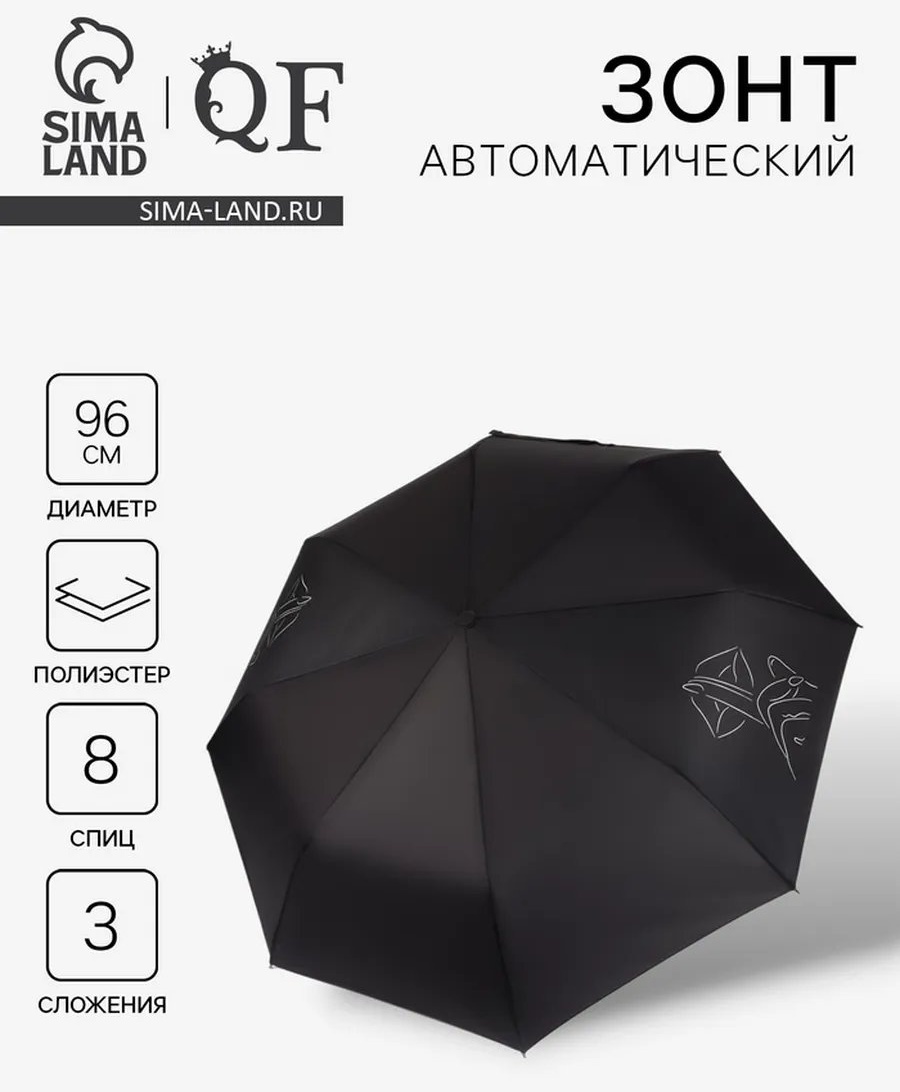 Зонт-трость полуавтомат черный