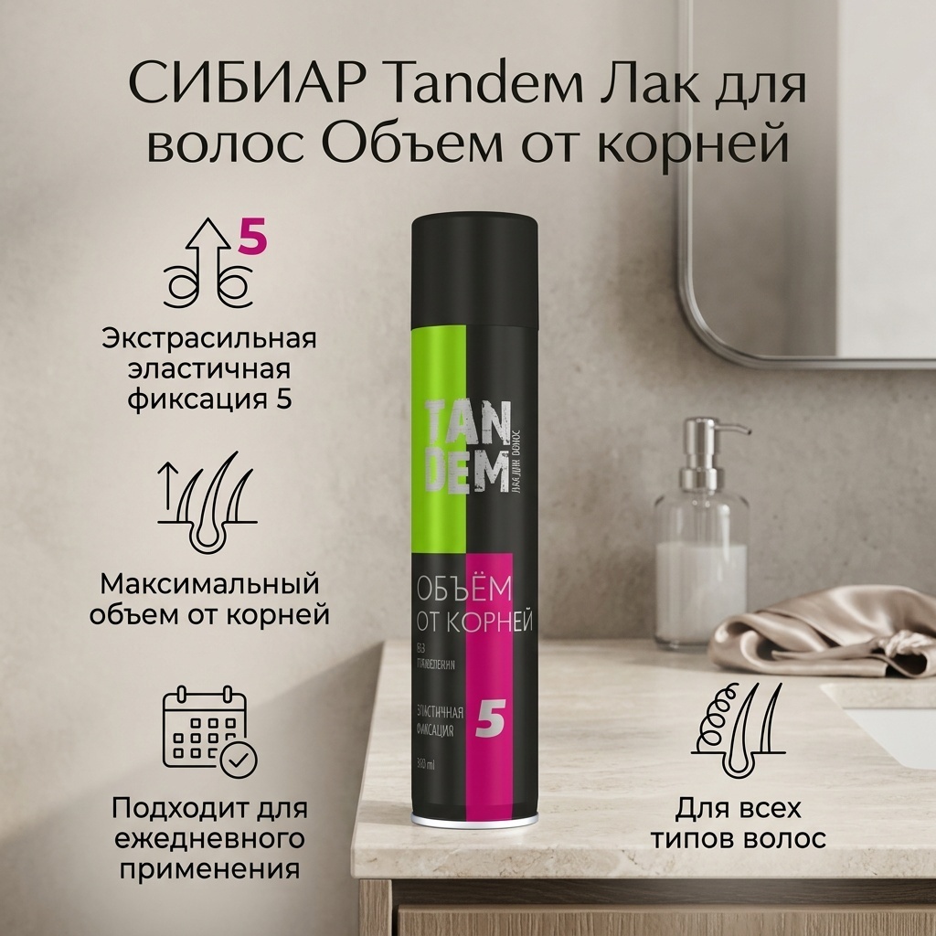 СИБИАР Tandem Объем от корней лак экстрасильная фиксация 360 мл
