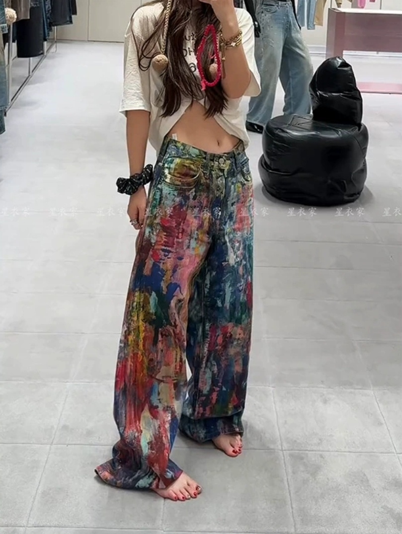 Джинсы широкие и расклешенные FASHION мультиколор