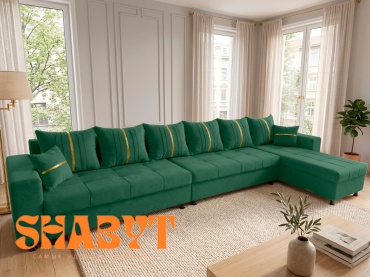 Угловой диван Shabyt Avalon, 400х80 см, обивка велюр, темно-зеленый
