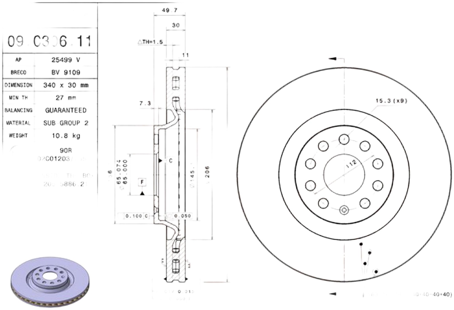 Диски Brembo передние 09C30611