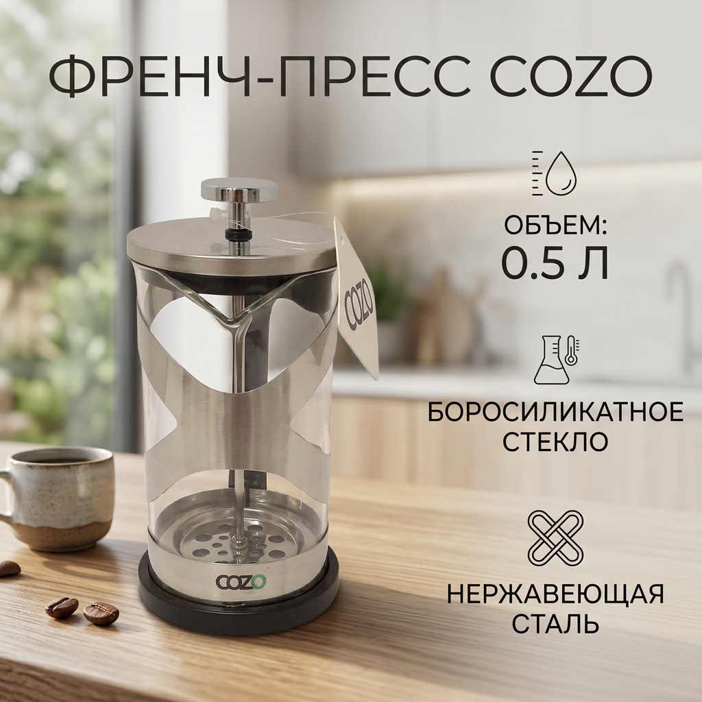 Чайник Cozo Чайник 0,5 0.5 л, стекло, металл