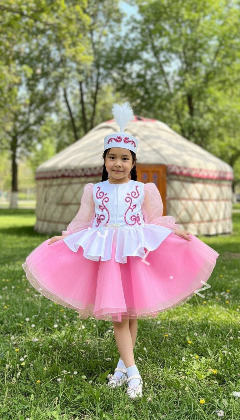 Национальный костюм белый, розовый