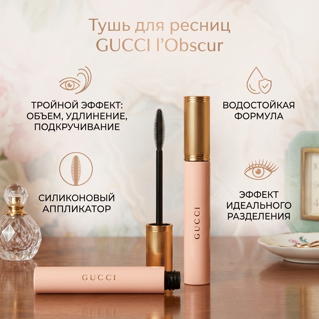 Тушь для ресниц GUCCI l'Obscur для объема, удлиняющая, подкручивающая черный