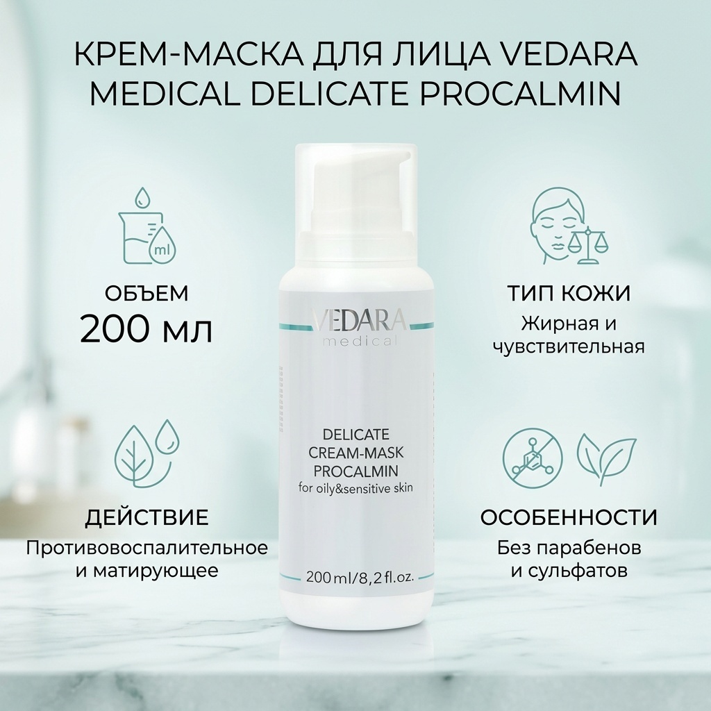 Маска для лица Vedara Medical крем Delicate Cream-Mask Procalmin 200 мл