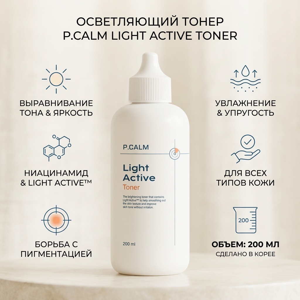 P.Calm тонер LIGHT ACTIVE TONER 200 мл