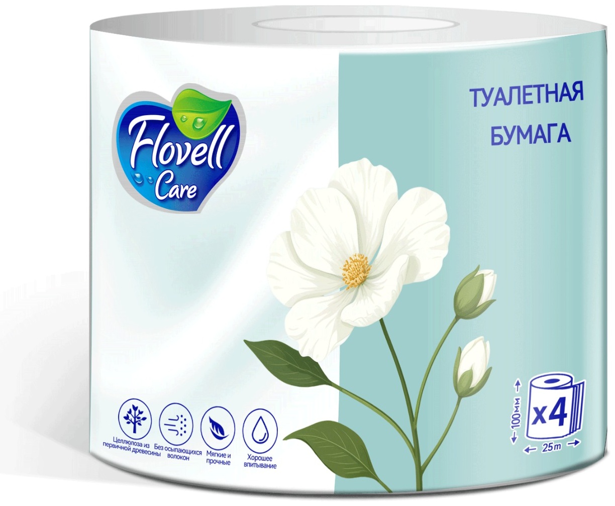 Flovell Care туалетная бумага 4-слойный 10 шт, первичная целлюлоза