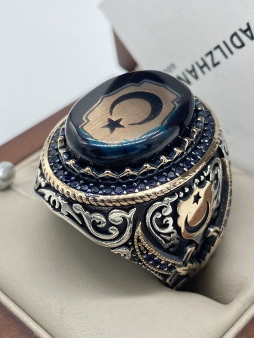 ADILZHAN GOLD khan02871 размер 21 вес 23.37 г серебро, агат, наносапфир