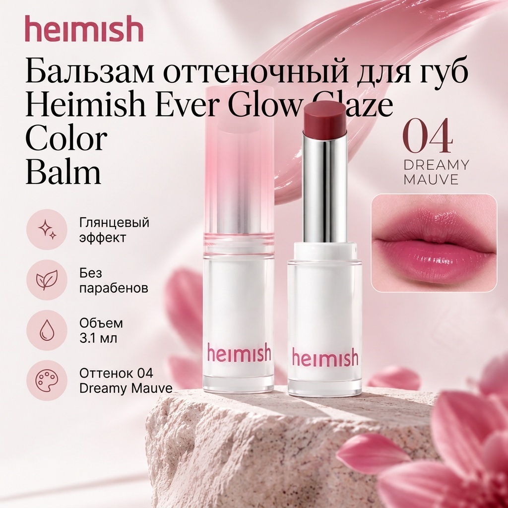 Heimish Ever Glow Glaze Color Balm бальзам оттеночный для губ 04 Dreamy Mauve, фото 2