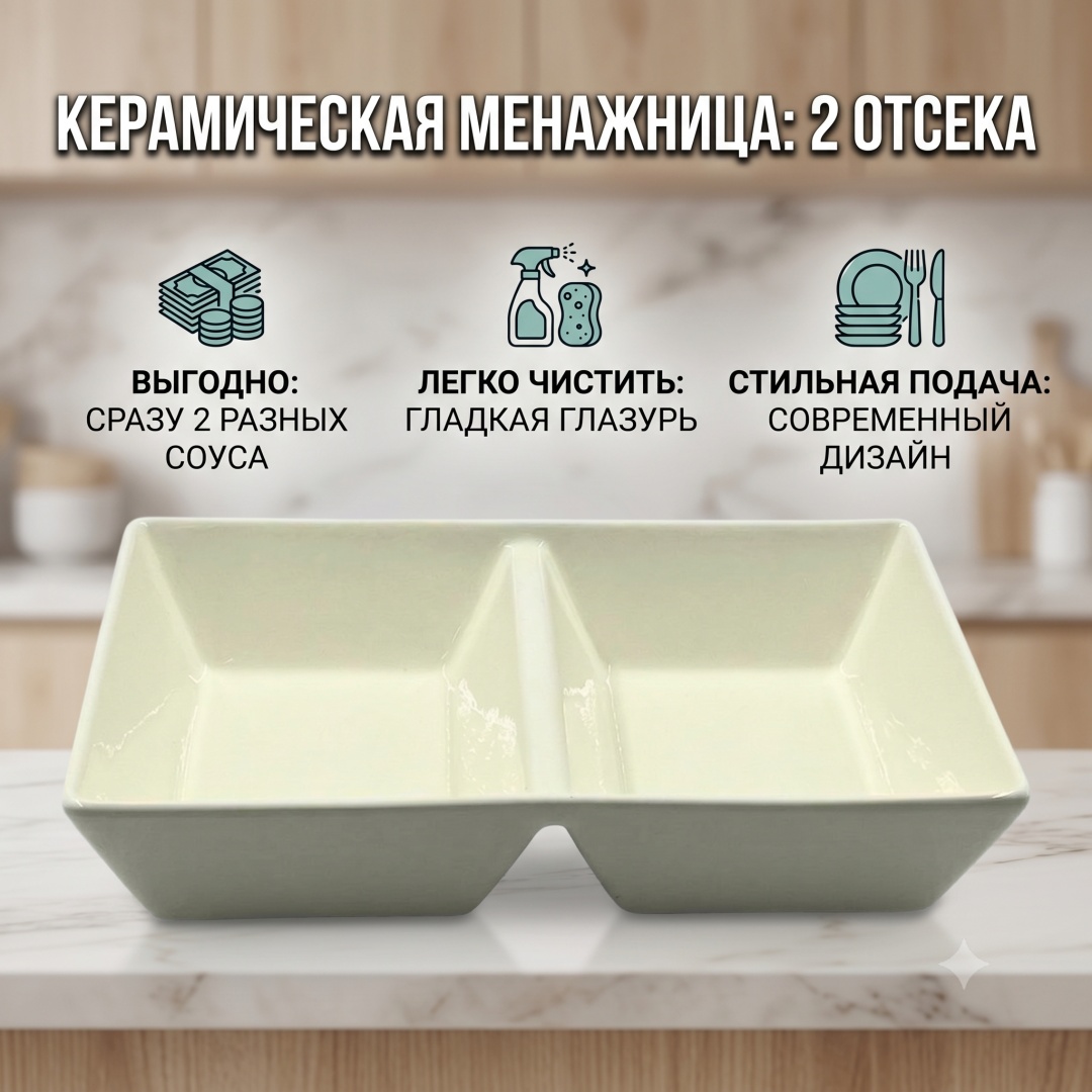 Тарелка с секциями 19.5x29 см, 1 шт, керамика