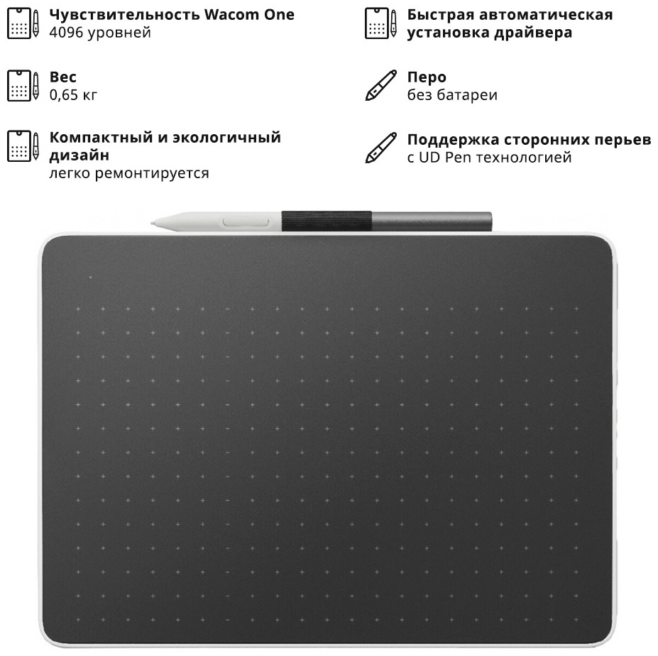 Графический планшет Wacom One pen tablet medium CTC6110WLW1B черный