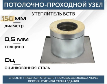 ПРОЕКТ 9086 проходной узел , нержавеющая сталь, оцинкованная сталь D150/150 мм, L240 мм, толщина стенки 0.5 мм