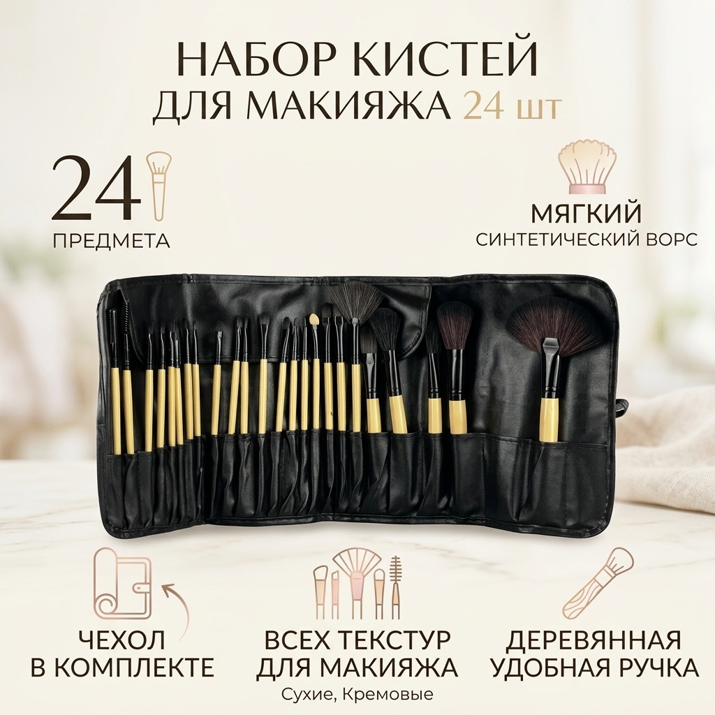 Набор кистей для макияжа 24 шт