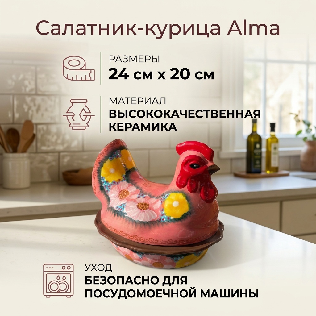 Салатник Alma 246A 24х20 см, керамика, 1 шт