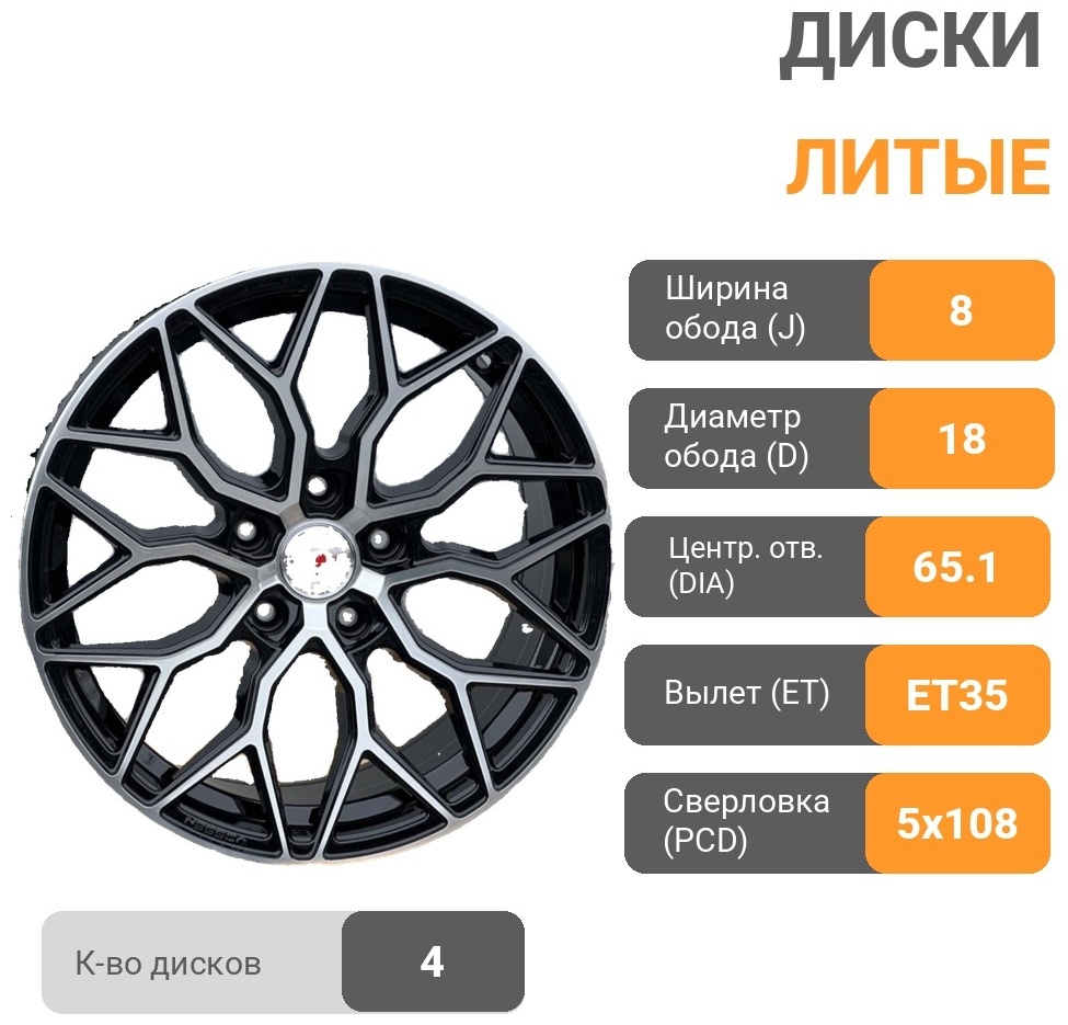 Rainbow Jetour/Chery 8x18/5x108 D65.1 ET35 4 диска черный, серебристый