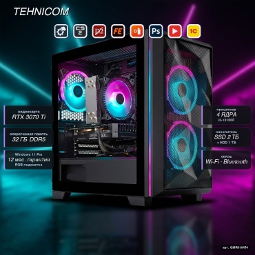 Tehnicom i3-13100F / RTX 3070 Ti 8 Гб / 32 Гб / 1000 Гб HDD+SSD 2000 Гб / Win 11 Pro