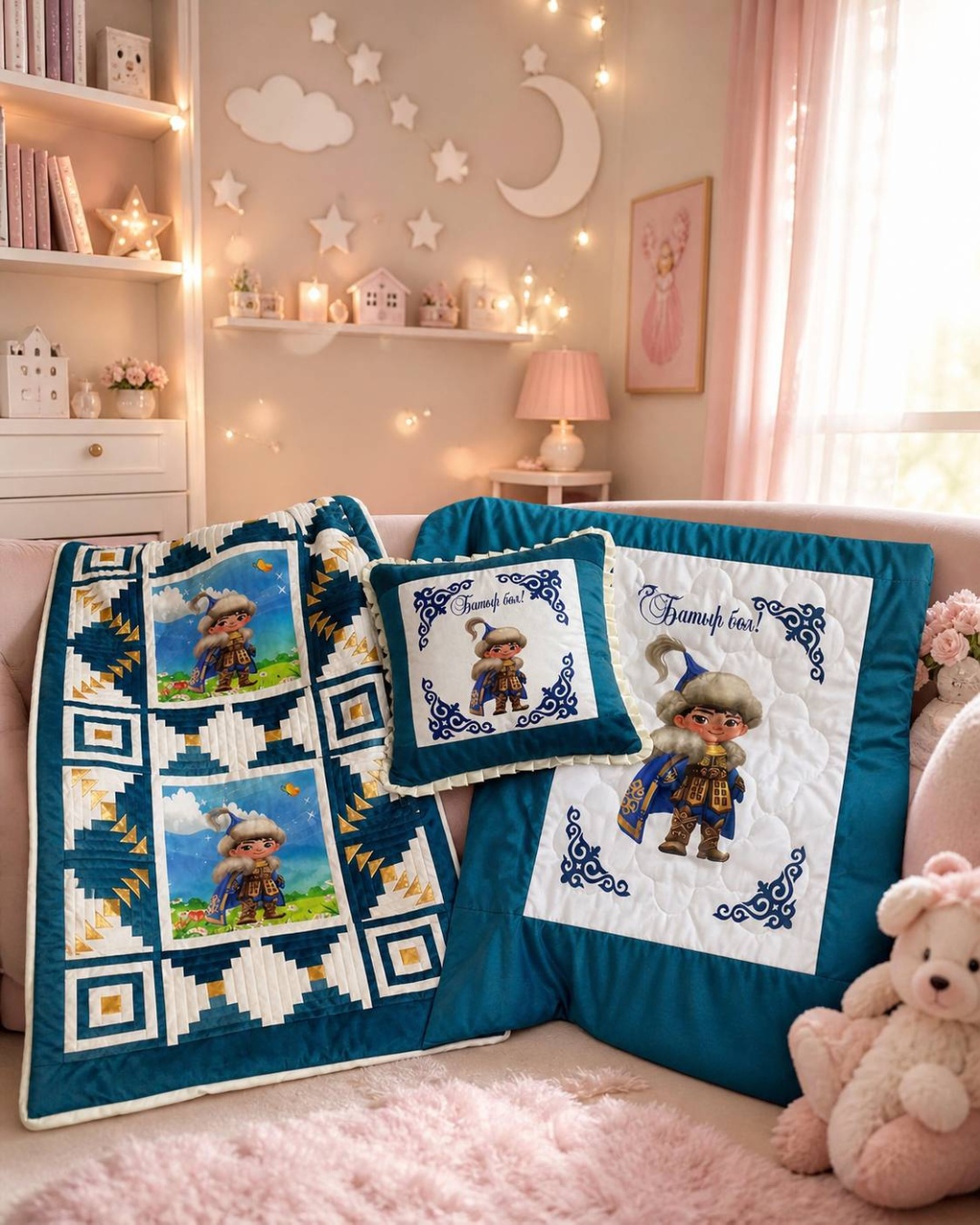 Комплект корпе с подушками 140x140 см, синтепон, голубой