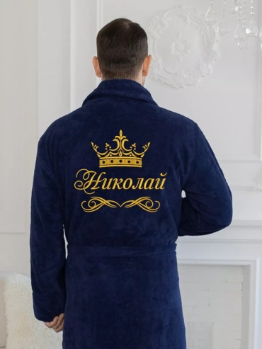 Махровый халат синий