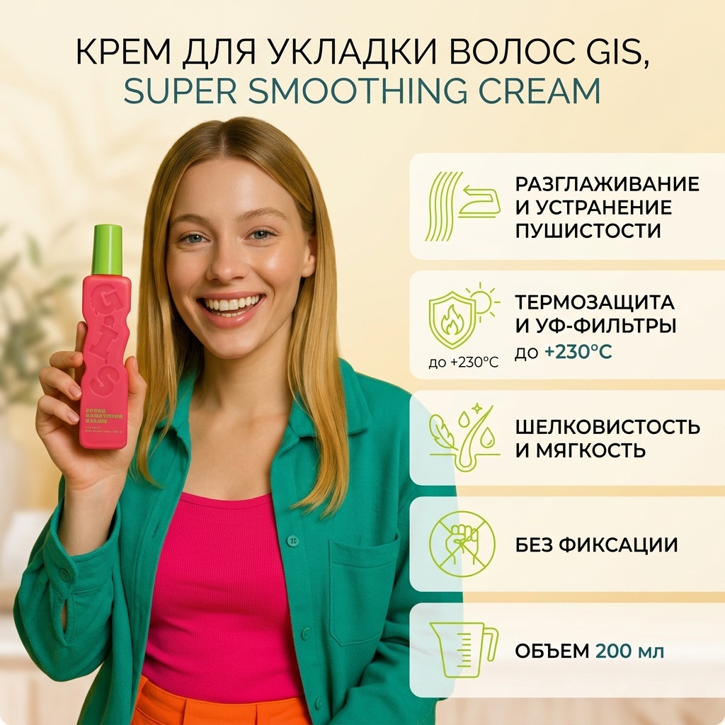 GIS Крем для укладки волос, разглаживающий крем без фиксации фиксация 200 мл