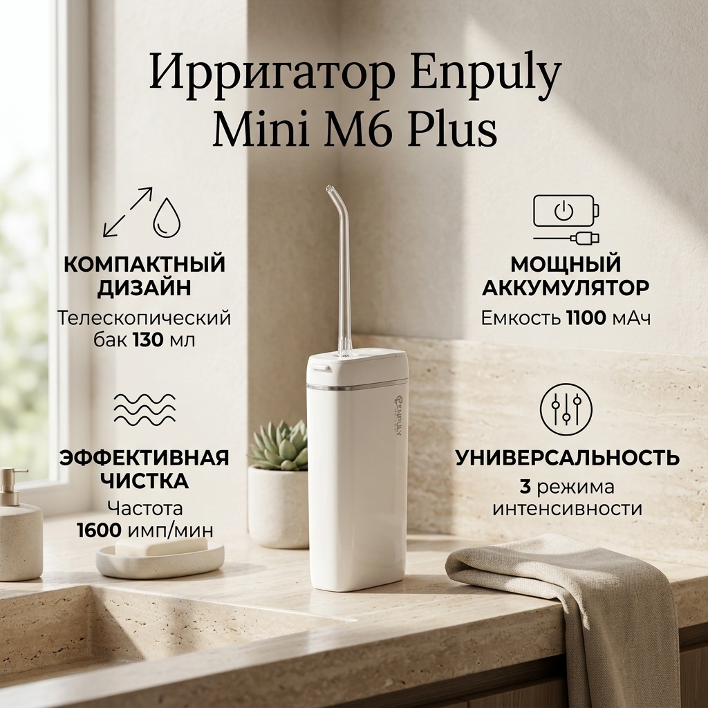 Enpuly ирригатор Mini Portable Water Flosser M6 Plus импульсный, портативный