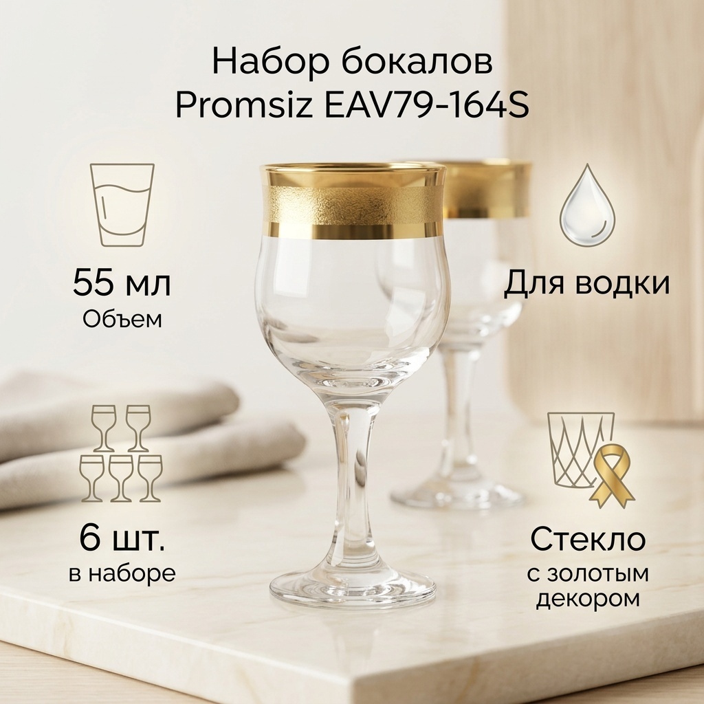 Набор бокалов Promsiz 55 мл, стекло, 6 шт