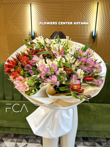 Flowers Center Astana моно-букет с открыткой альстремерия 19 шт 80 см
