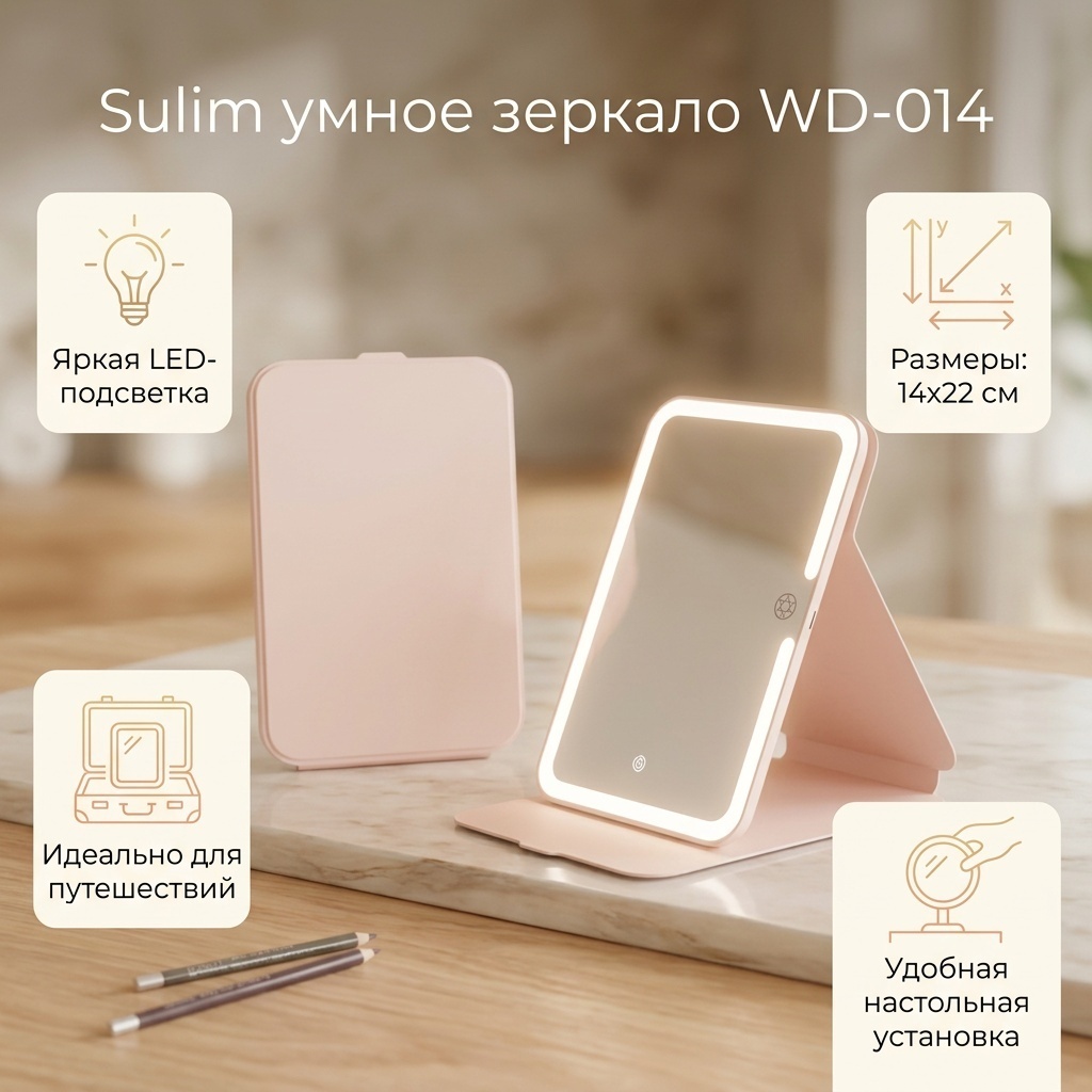 Умное зеркало настольное Sulim 14x22 см
