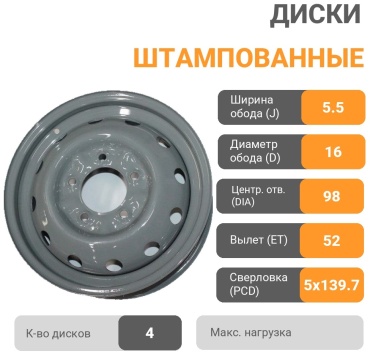 ТЗСК ВАЗ 2121 5.5x16/5x139.7 D98 ET52 4 диска серый