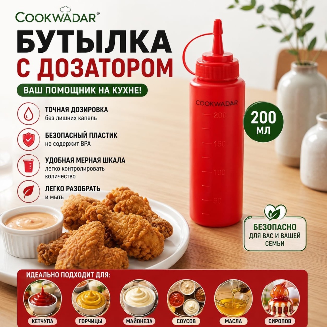 Дозатор для соуса Cookwadar 200 мл, пластик