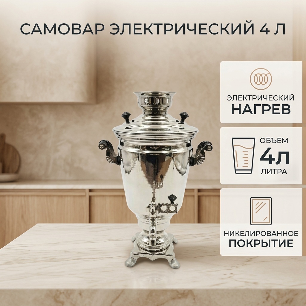 Самовар 16494139_268904285 4 л, латунь