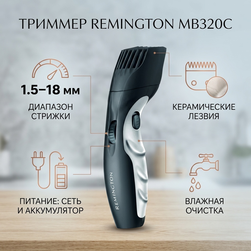 Remington триммер MB320C черный, серый