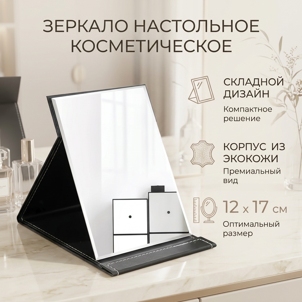 Зеркало настольное косметическое 137522 12х17 см