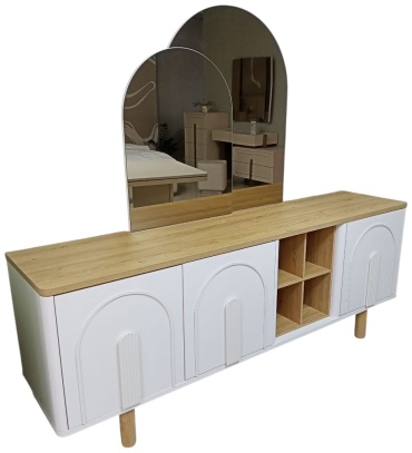 Комод Weltew Home Bodrum, 208x48x78 см, белый, светло-коричневый